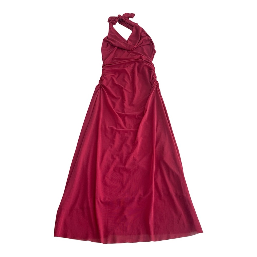 Zara Tie-Neck Halter Maxi Dress in Berry